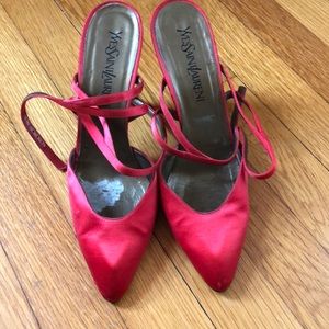 Vintage Yves Saint Laurent Red Silk Shoes